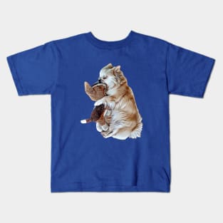 Adorable Sleeping Tibetan Spaniel with Her Favorite Toy Dog, Drawing Kids T-Shirt